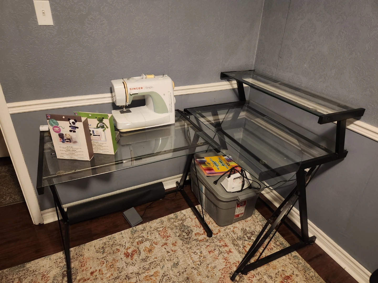 L shape Glass Corner Desk