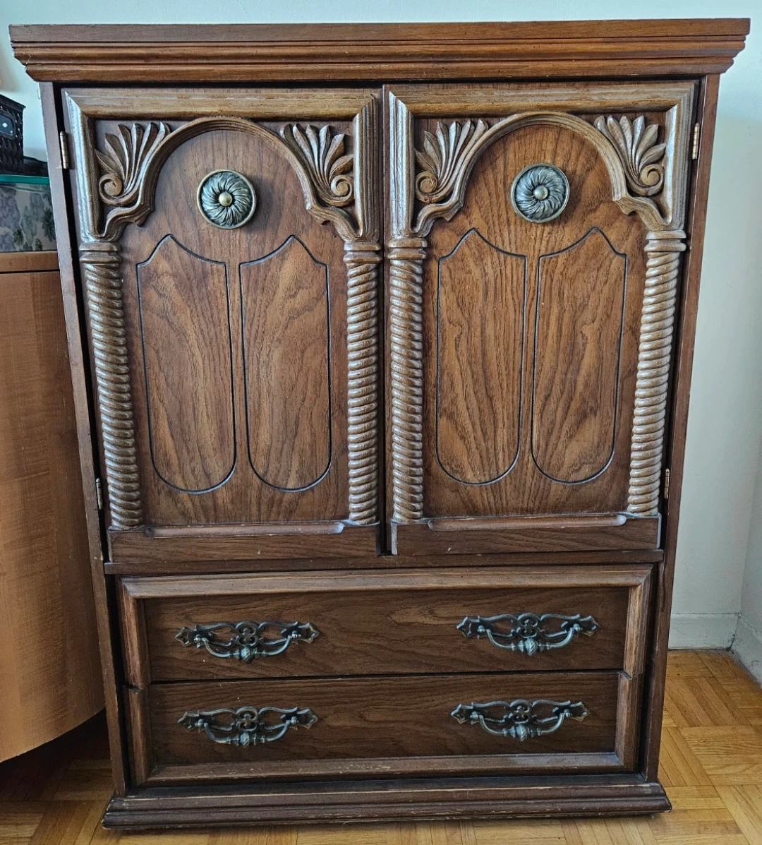 Vintage Wooden Armoire with Drawers