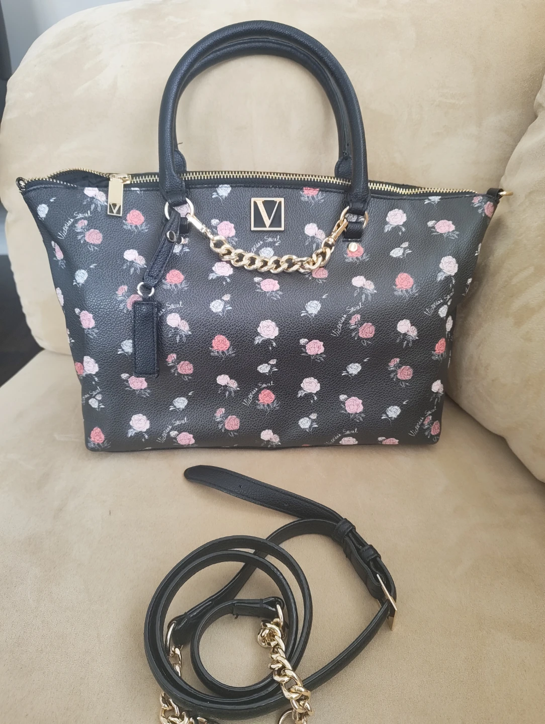 Victoria's Secret Black Floral Tote Bag