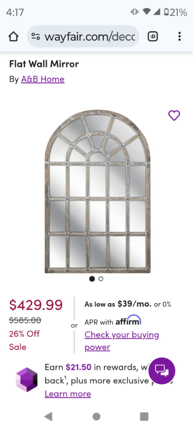 Mirror, Beautiful Window Design Mirror Like New - photo 2