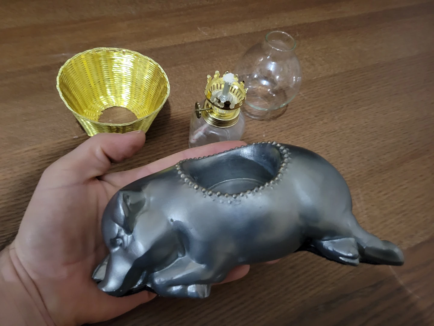 Unique Decorative Oil Lamp with Pig Holder and Wicker Shade - photo 5
