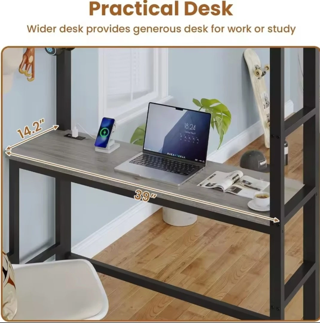 Loft Bed with Desk and 8 Drawers - Black Metal Frame - photo 4
