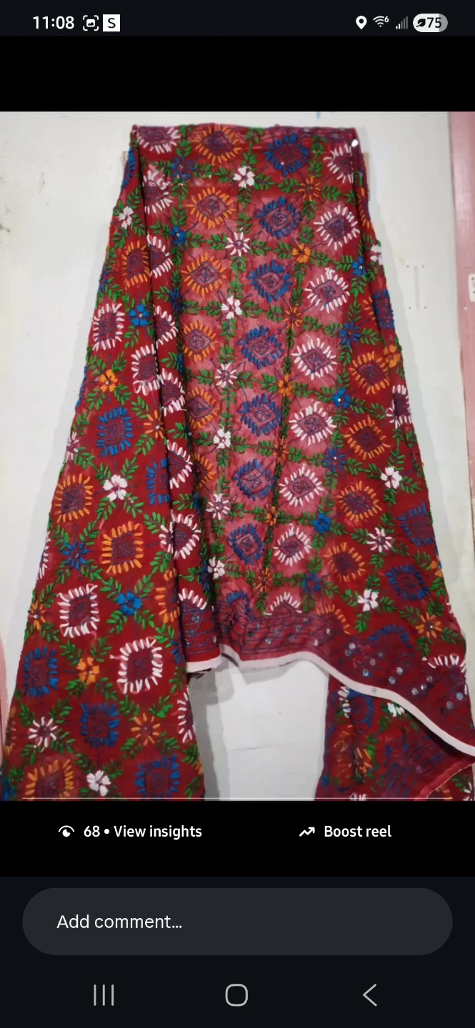 Embroidered Red Scarf/Shawl