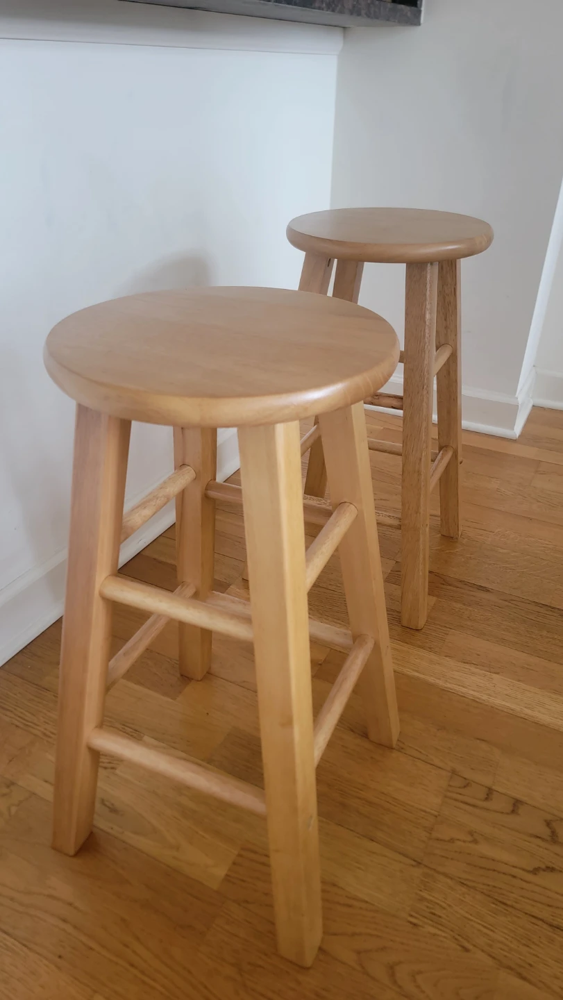 Natural Wood Bar Stools - Set of 2
