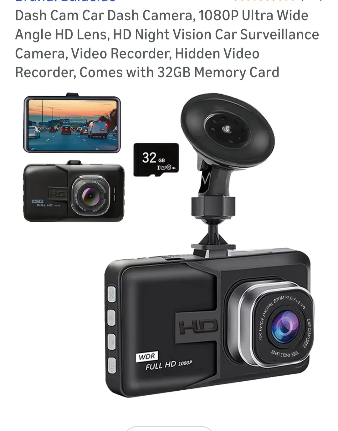 Dash Cam Car Camera 1080P with 32GB Memory Card