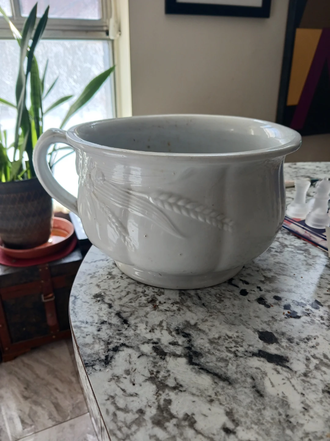 J & Meakin White Ceramic Planter with Wheat Embellishments