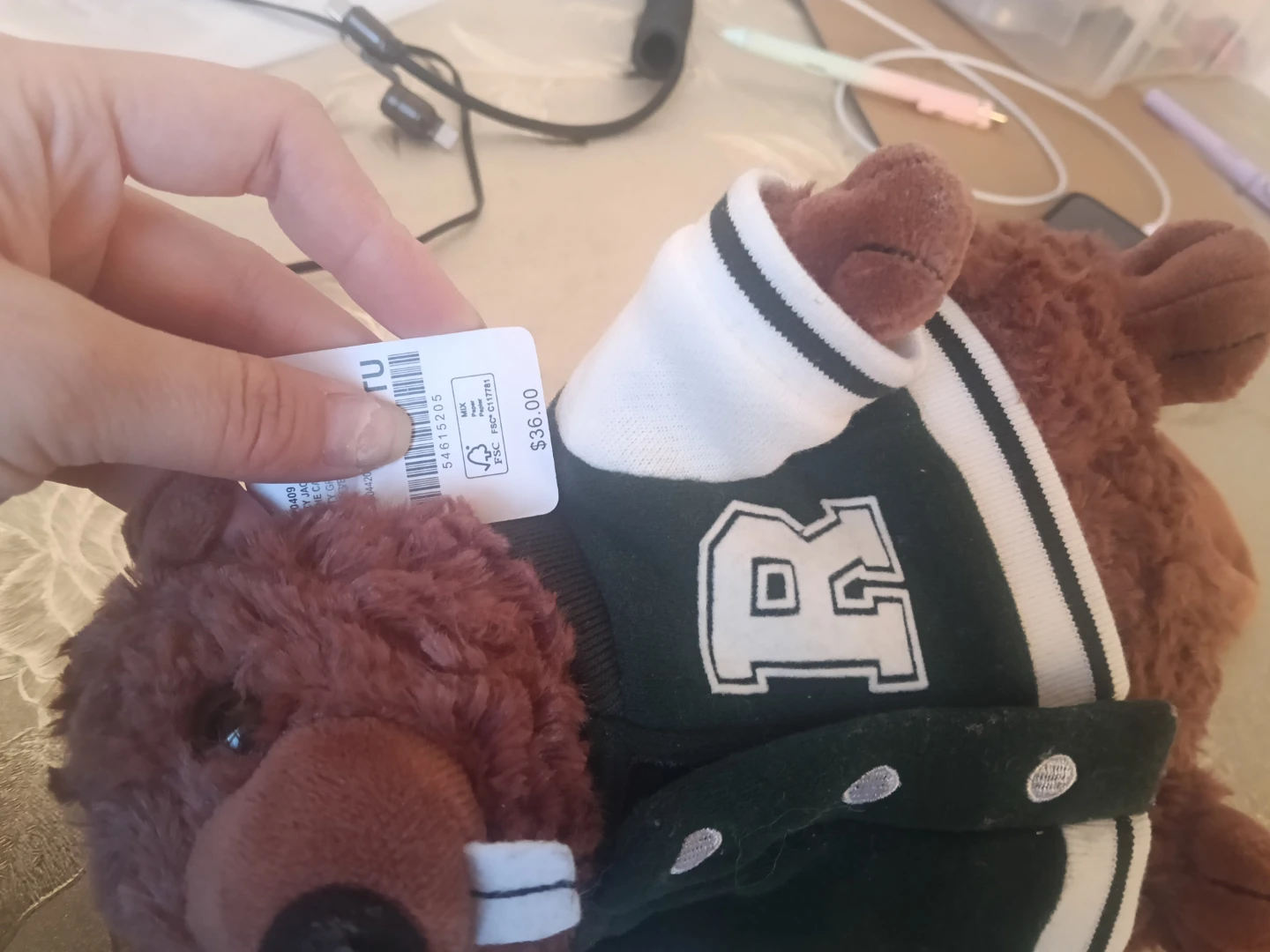 TY Brown Bear Plush with Varsity Jacket