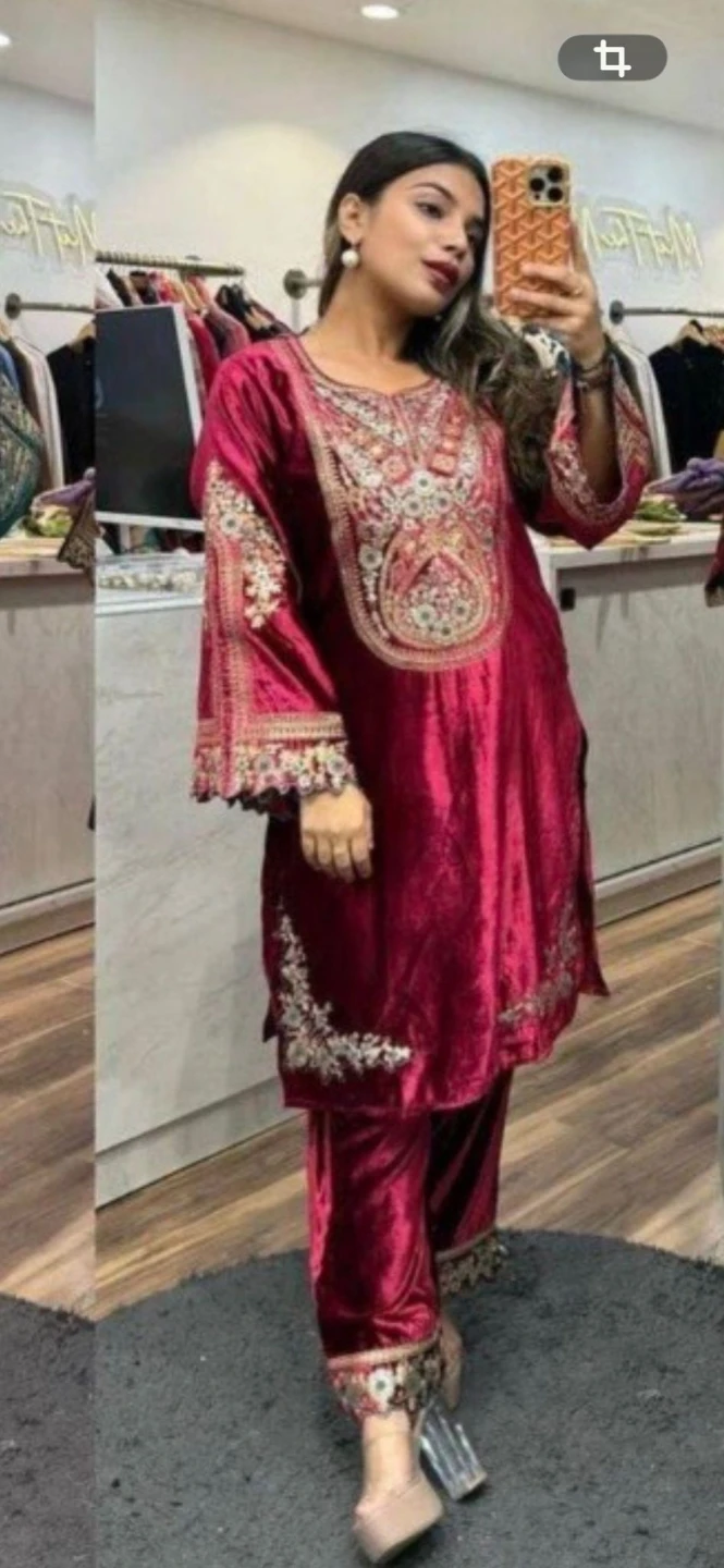 Embroidered Velvet Salwar Kameez Suit