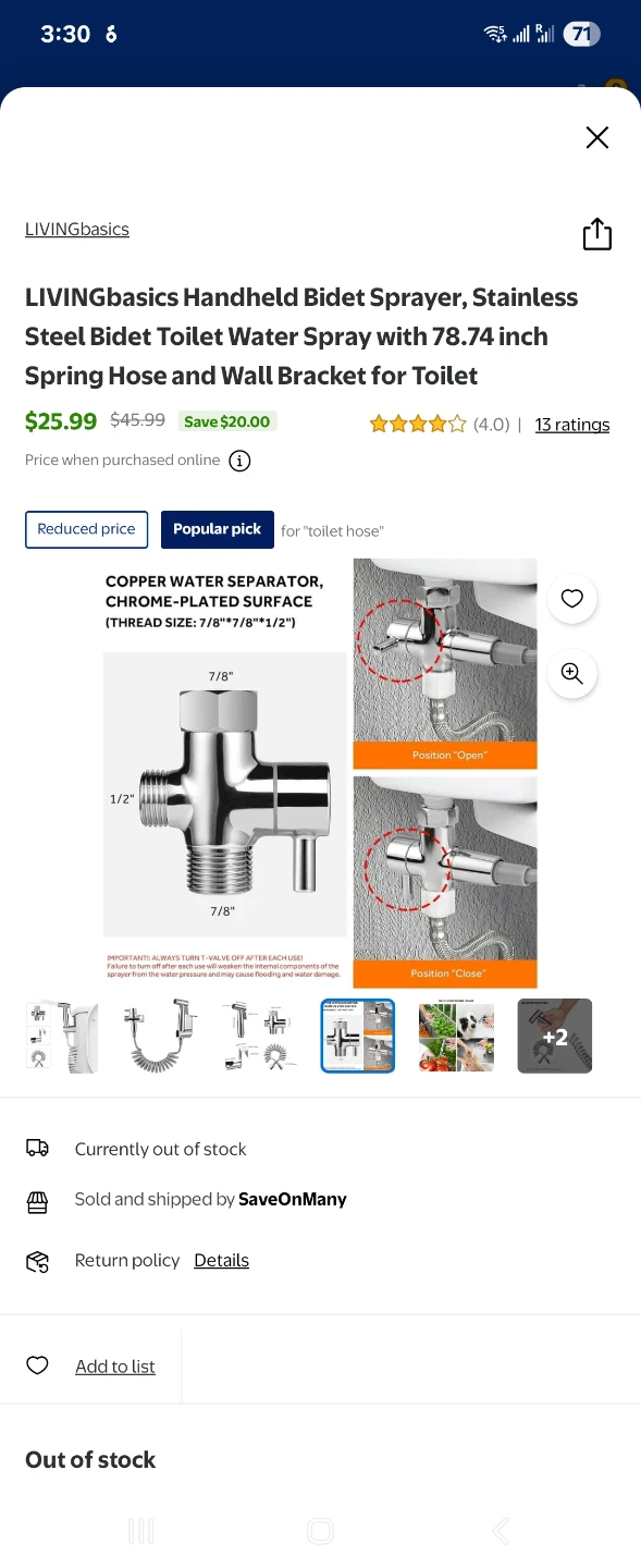 LIVINGbasics Handheld Bidet Sprayer