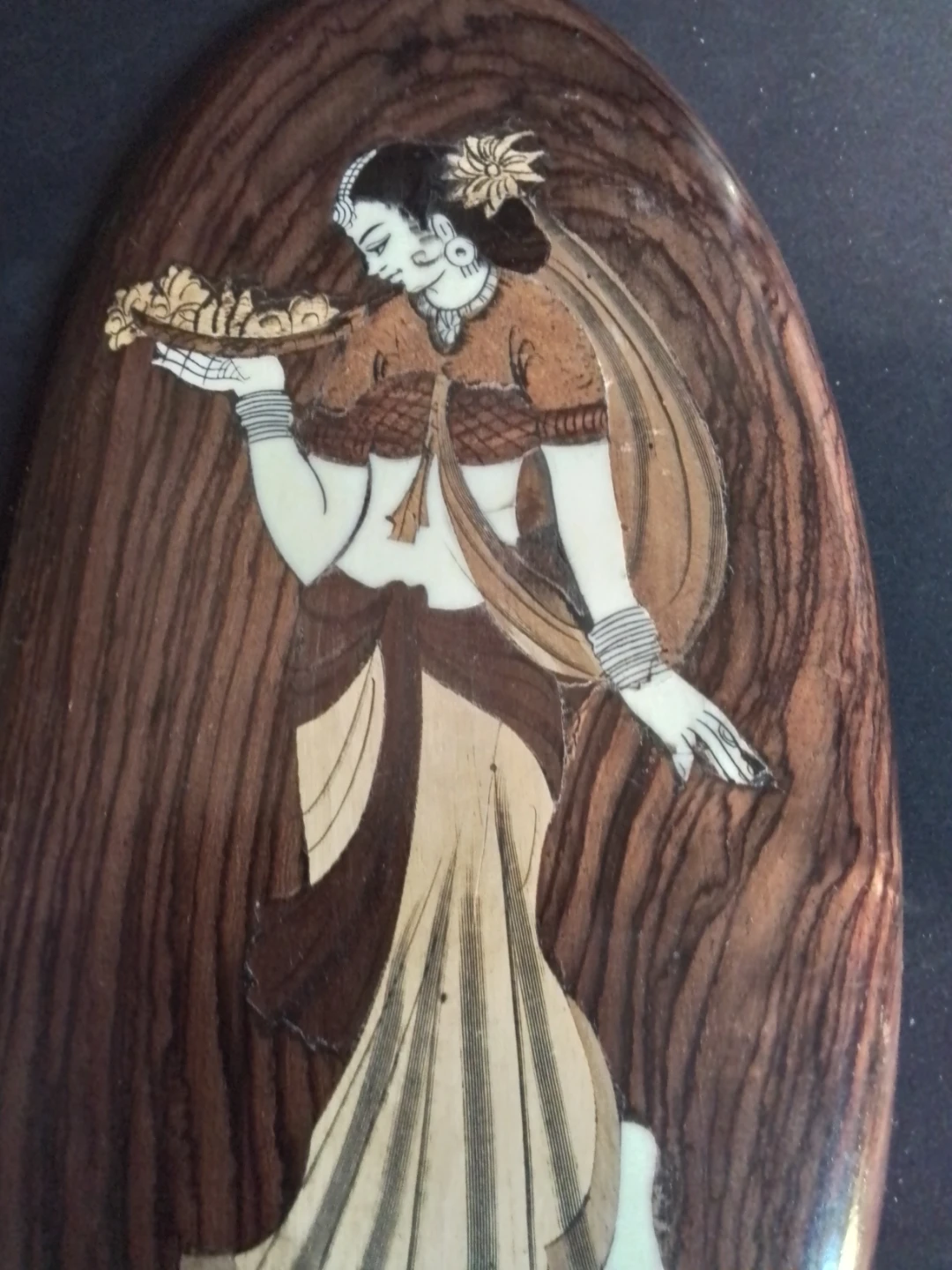 Indian Wood Ivory Inlay Art 13.5x6.5" - photo 2