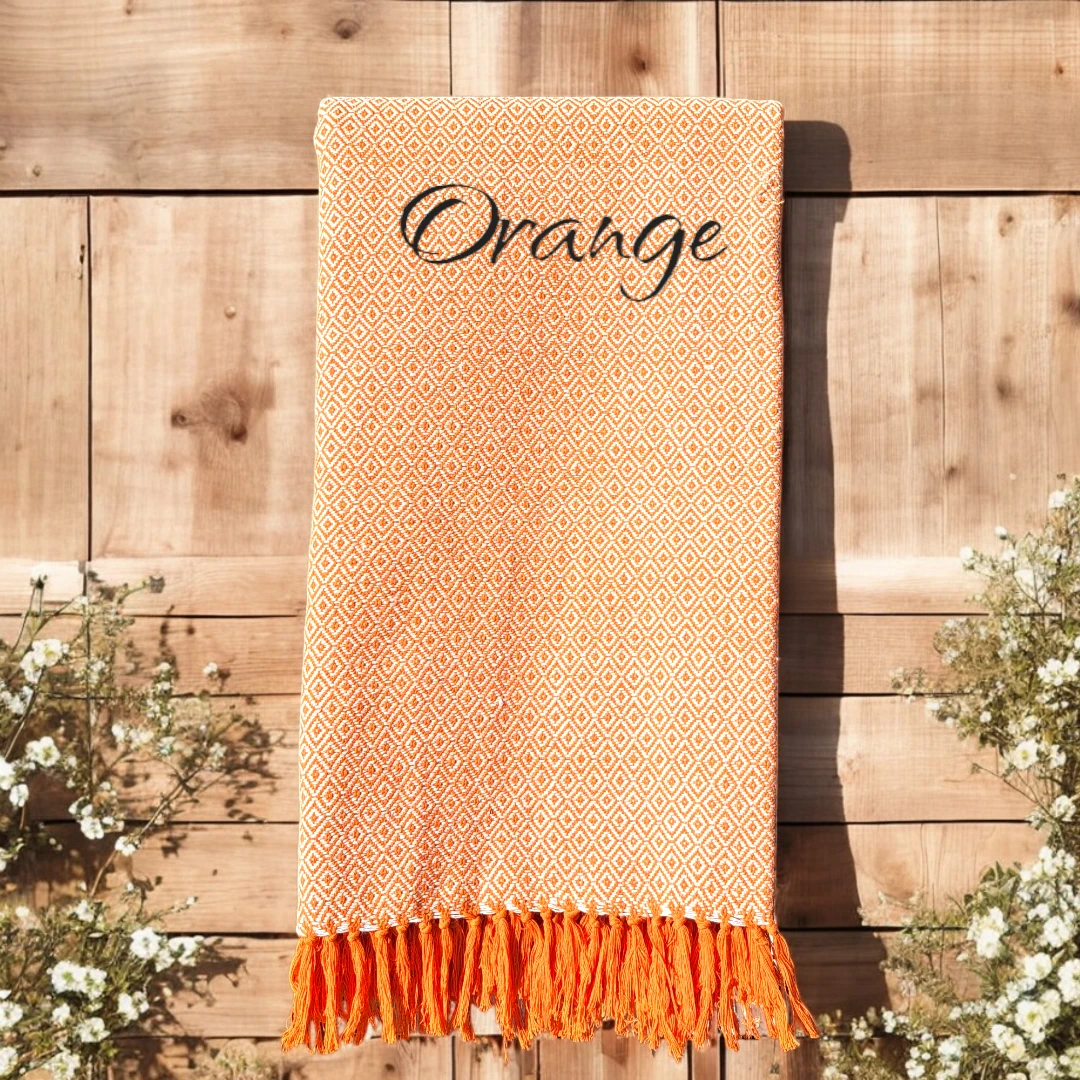 Handwoven Cotton Blanket-Orange - photo 2