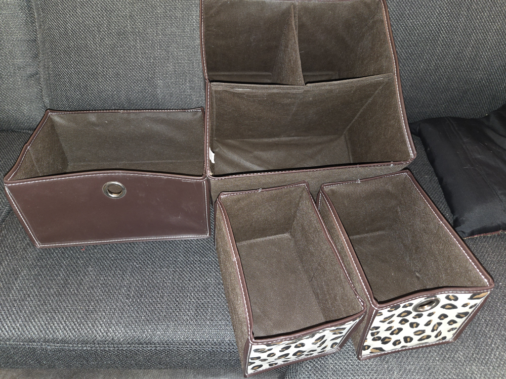 Brown Faux Leather Storage Box with Leopard Print Drawers - photo 5