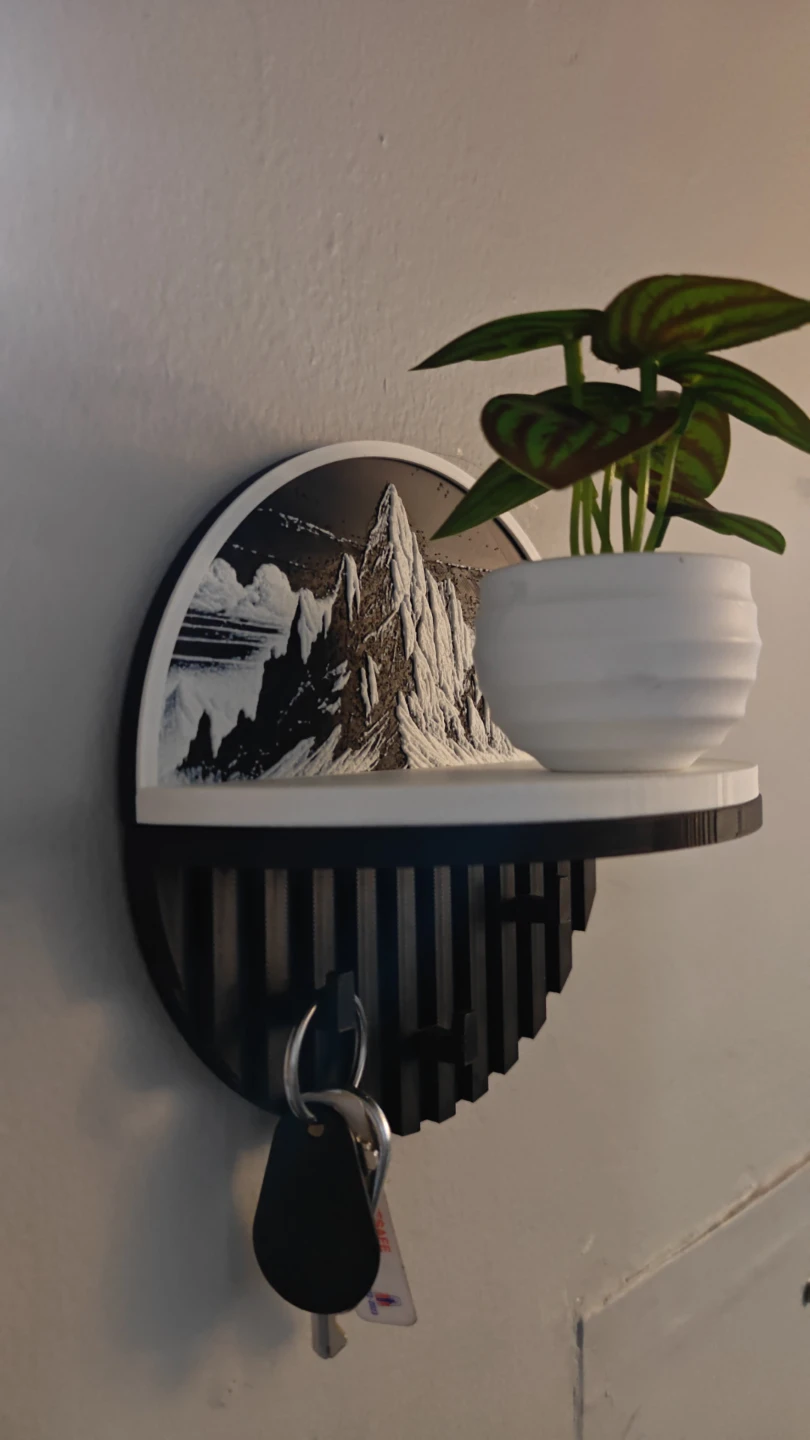 3d printed Mountain Scene Wall Shelf with Key Hooks