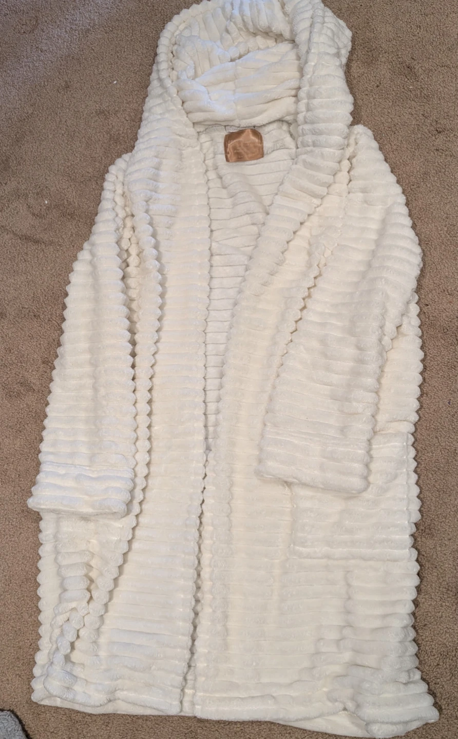 Cream Fuzzy Hooded Robe