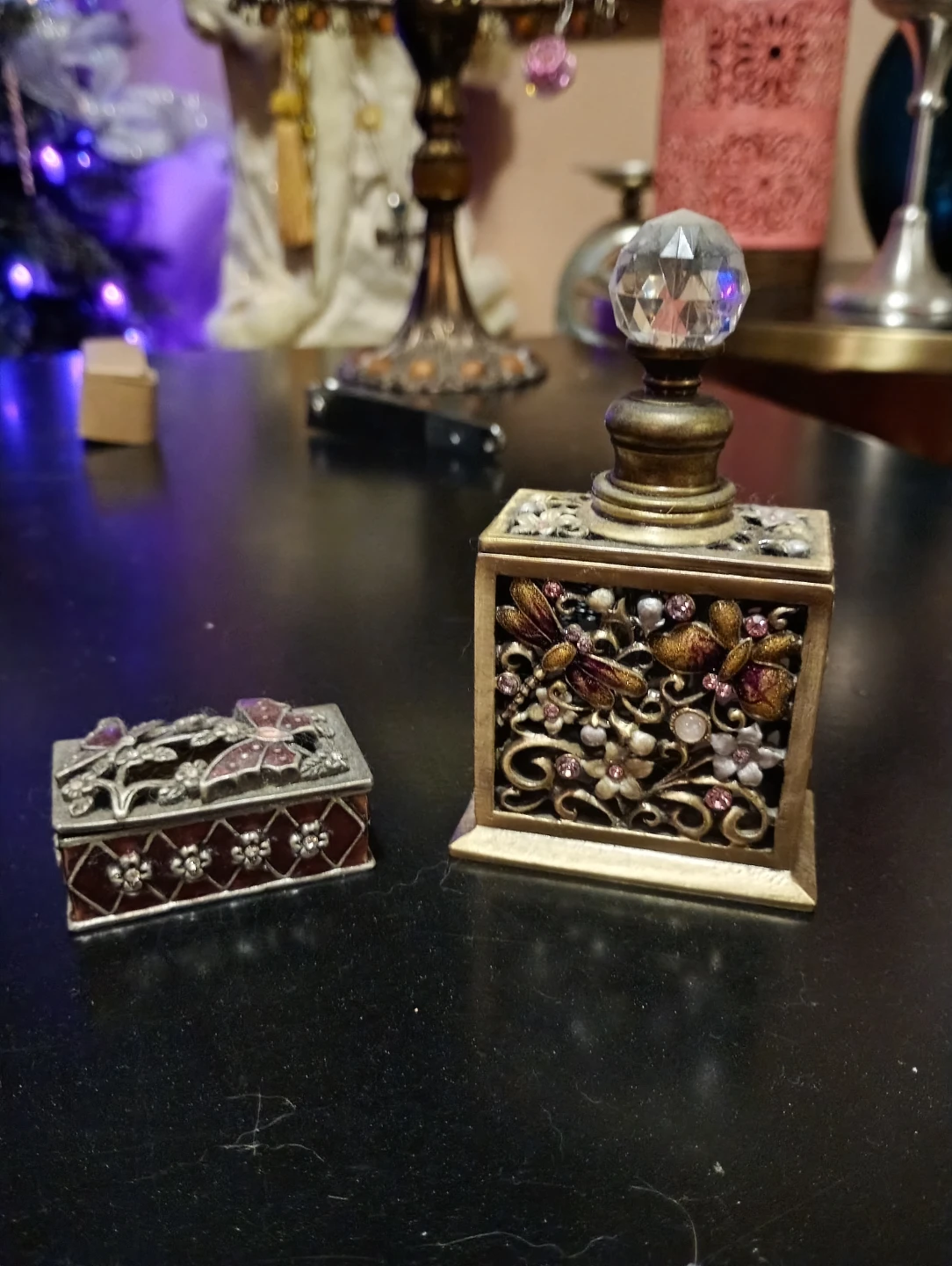 Vintage Decorative Perfume Bottle and Trinket Box Set