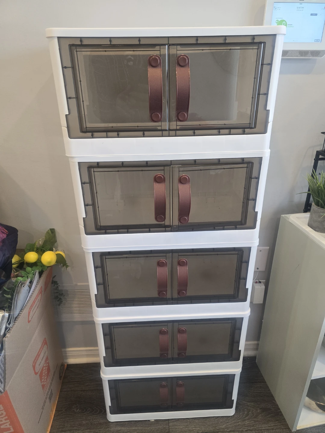 Stackable Storage Bins - White & Brown
