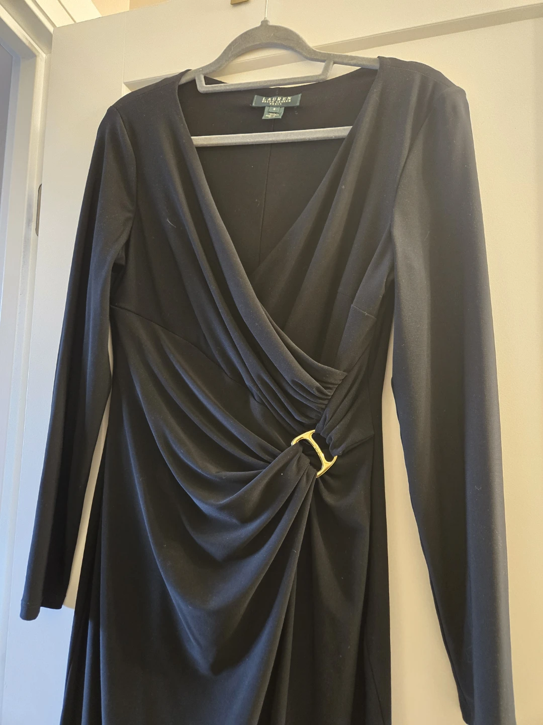 Lauren Ralph Lauren Black Ruched Midi Dress Size 8