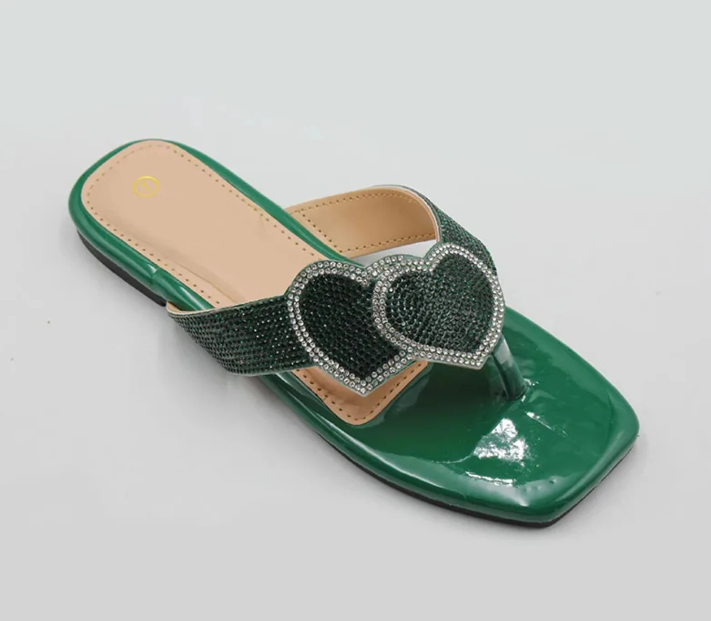 Green Embellished Heart Flip Flops Size 7 - photo 2