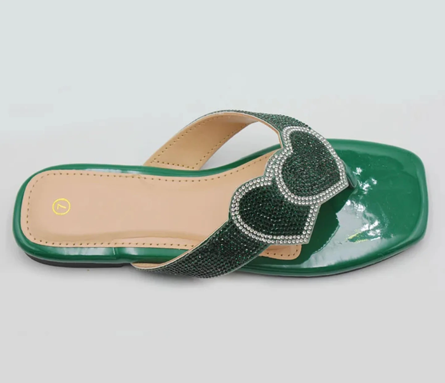 Green Embellished Heart Flip Flops Size 7 - photo 4