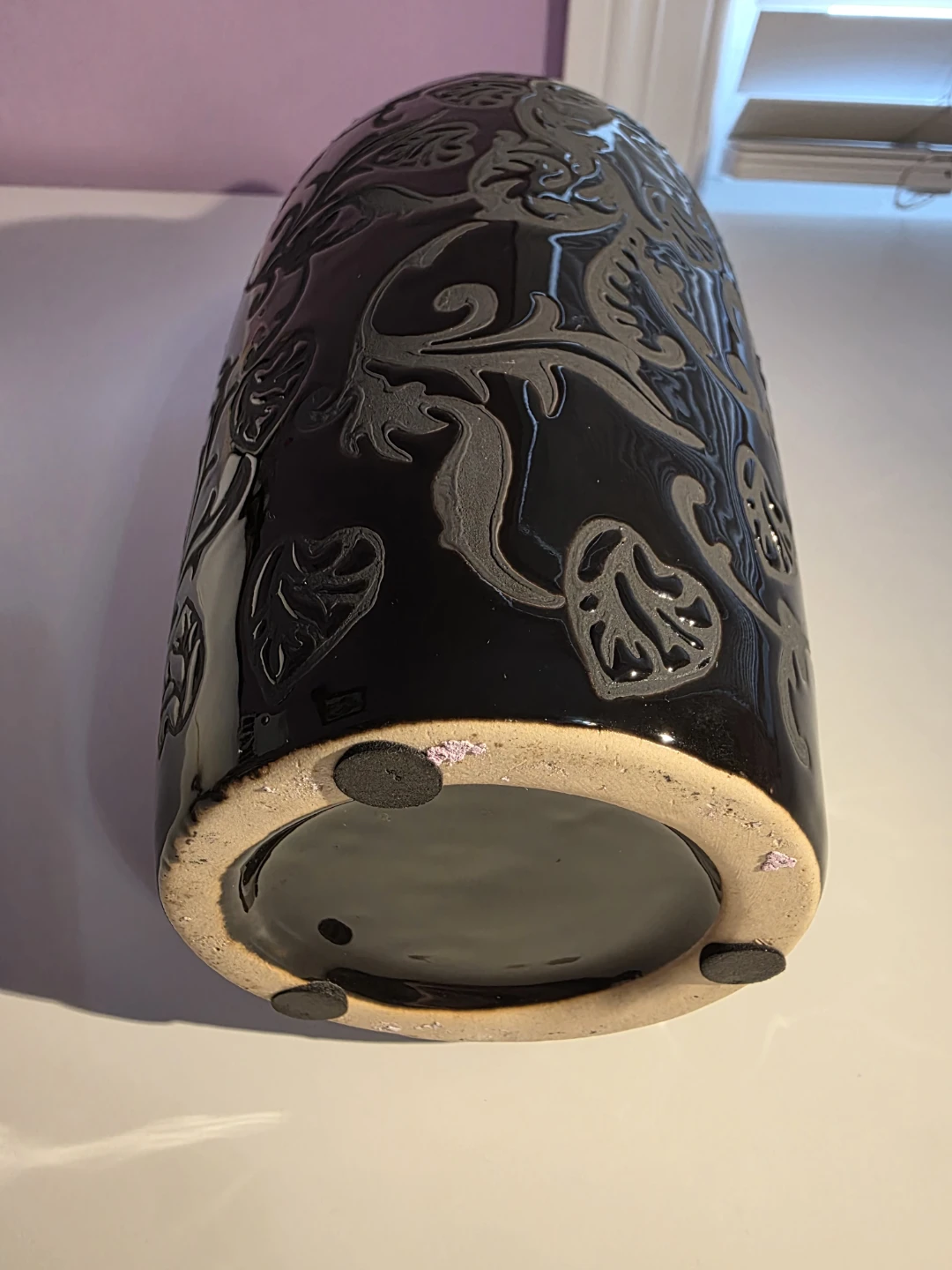Black Decorative Vase embossed glazed pattern 13 in tall - photo 2