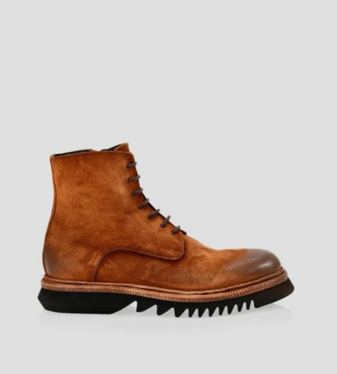 Brown Suede Lace-Up Boots with Side Zipper