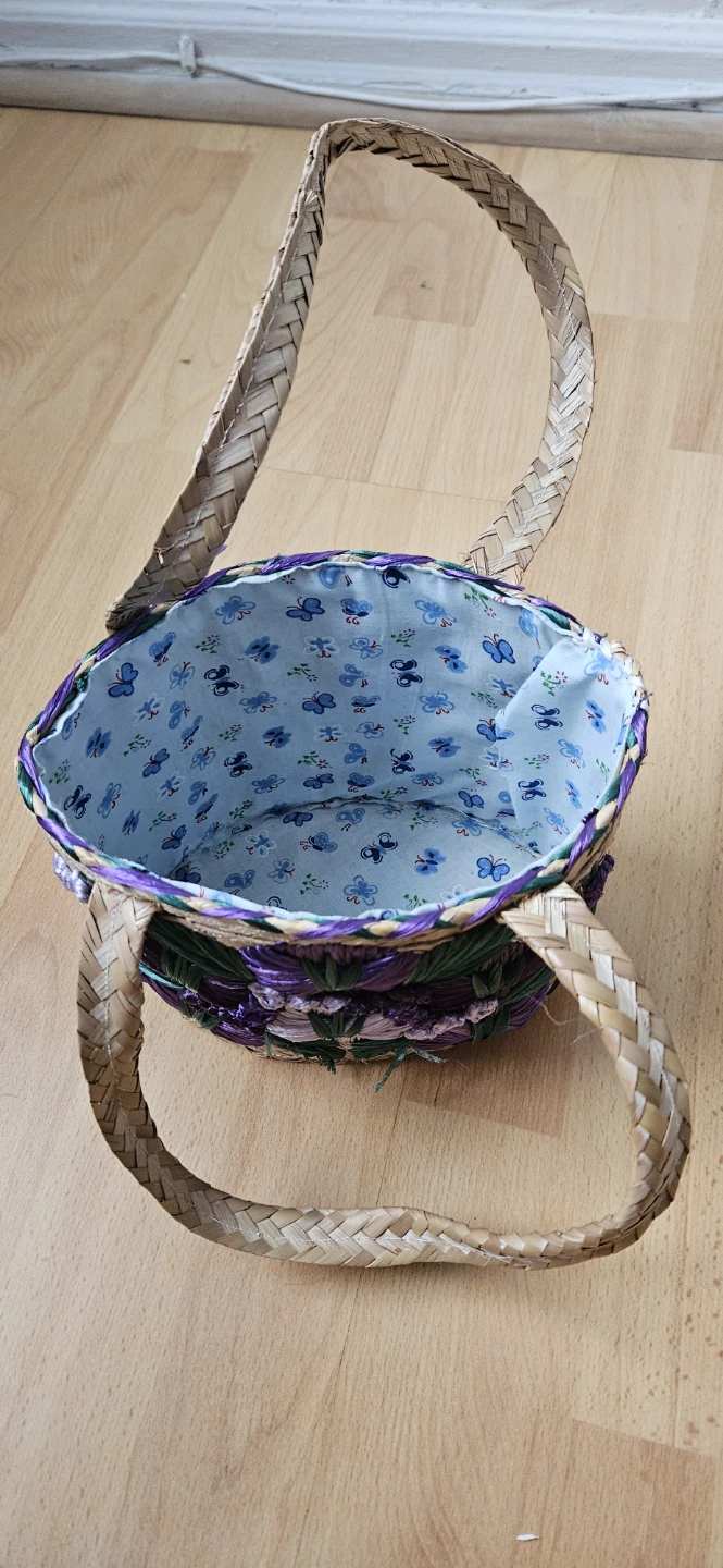Straw Basket with Embroidered Floral Design - photo 4