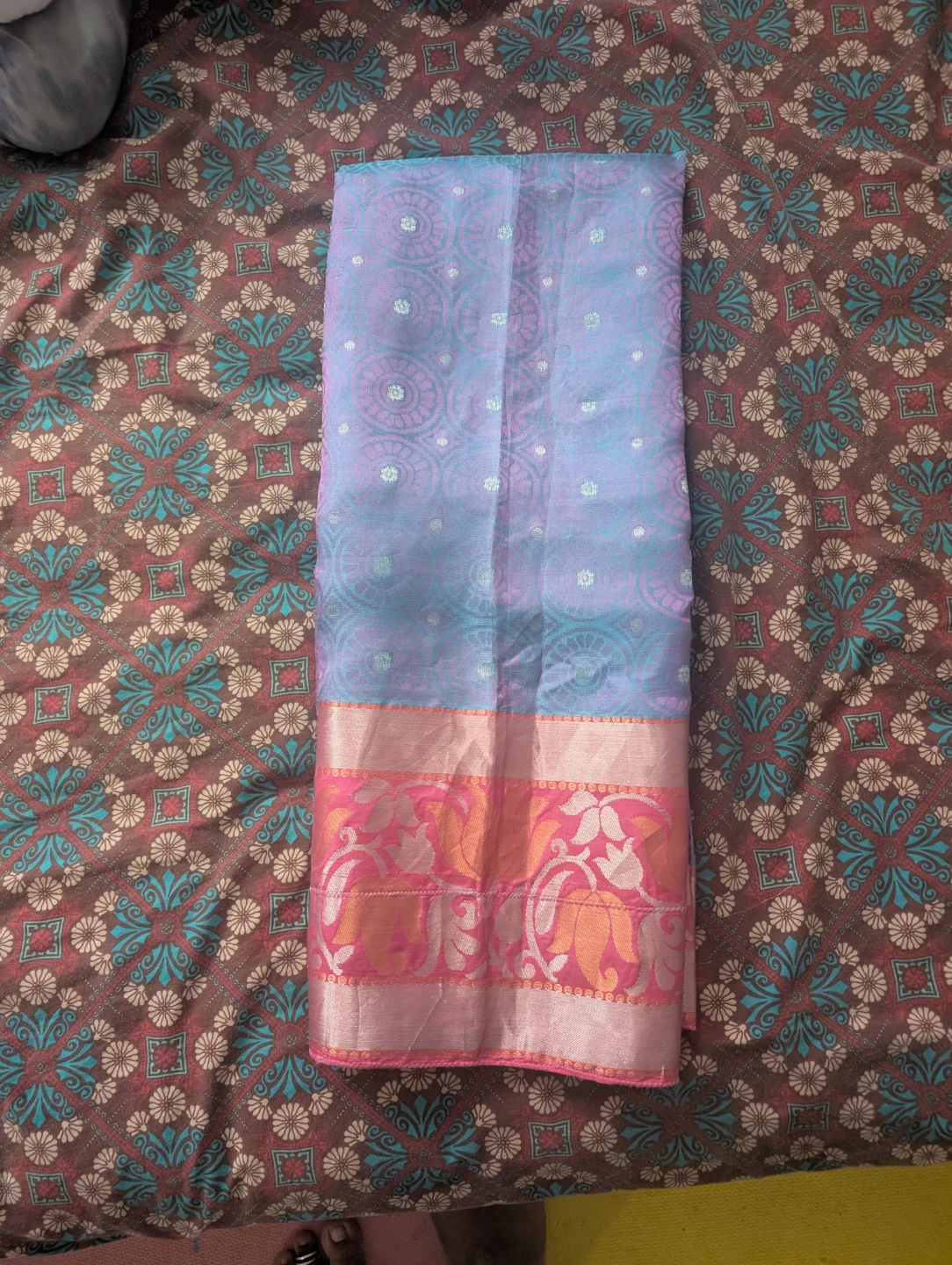 Light Blue and Pink Saree with Blouse Piece - photo 3