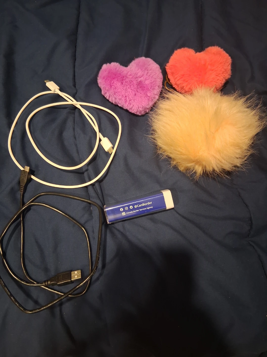 3 Furry Heart Charms & USB Cables