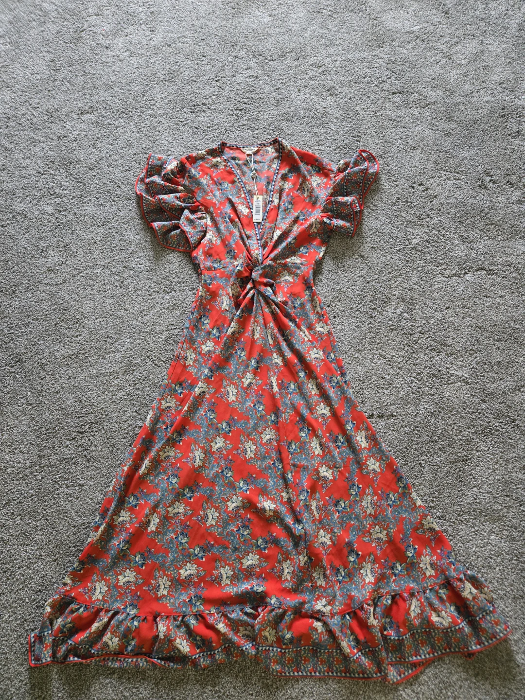 Orange Red Floral Maxi Dress