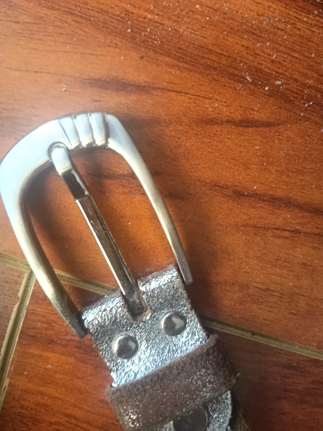 Brown Leather Belt with Silver Stripe - photo 2