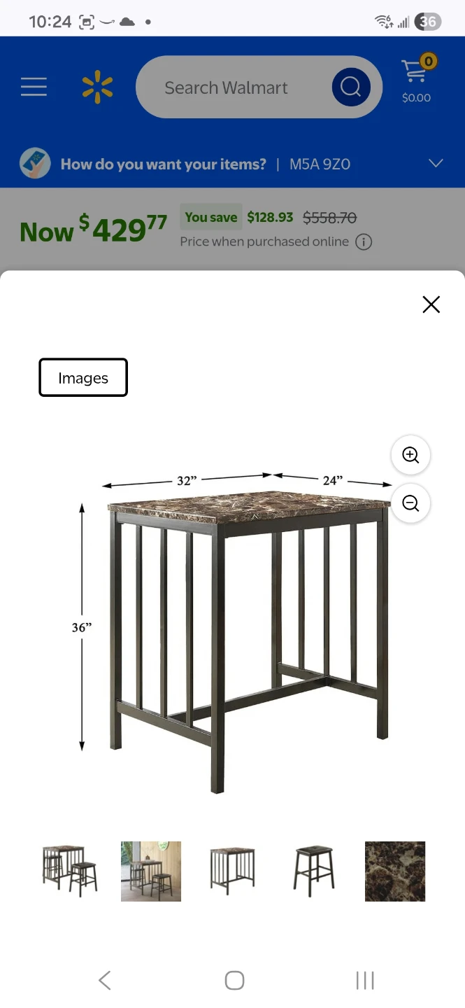 Counter Height Dining Table with Faux Marble Top - photo 3