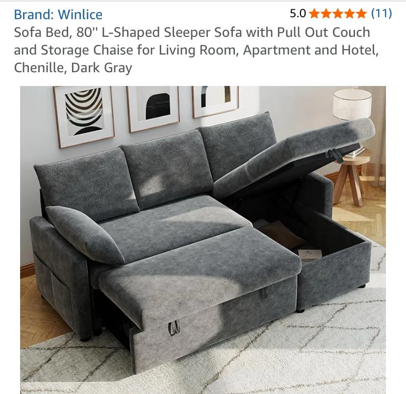 Winlice 80" L-Shaped Sleeper Sofa - Dark Gray - photo 4