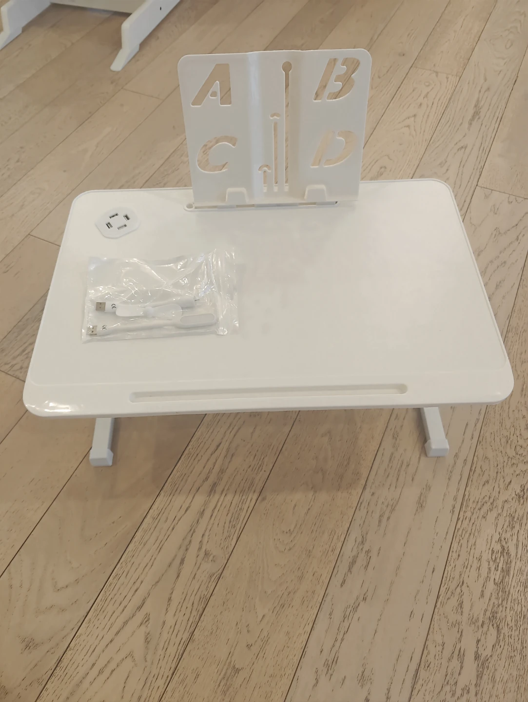 White Folding Lap Desk with USB Fan and Light