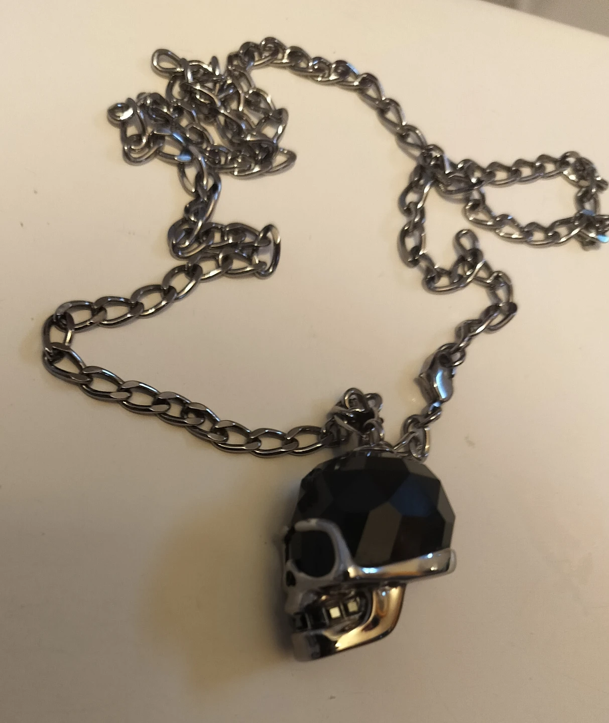 Swarovski Skull Pendant Necklace with Black Gemstone