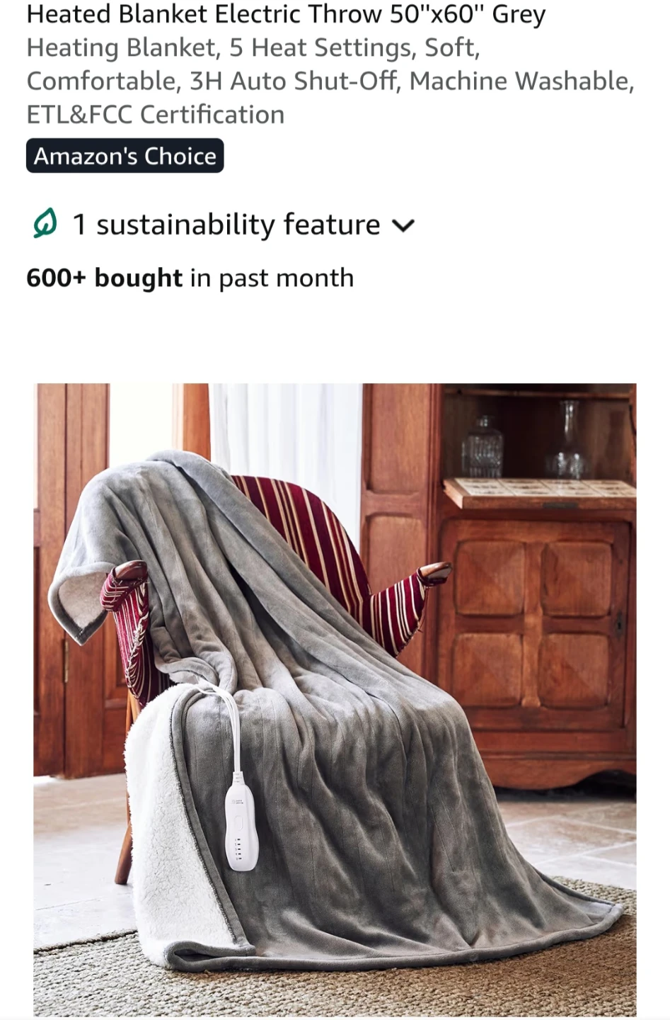 Heated  Blanket 50"x60" Grey - photo 4