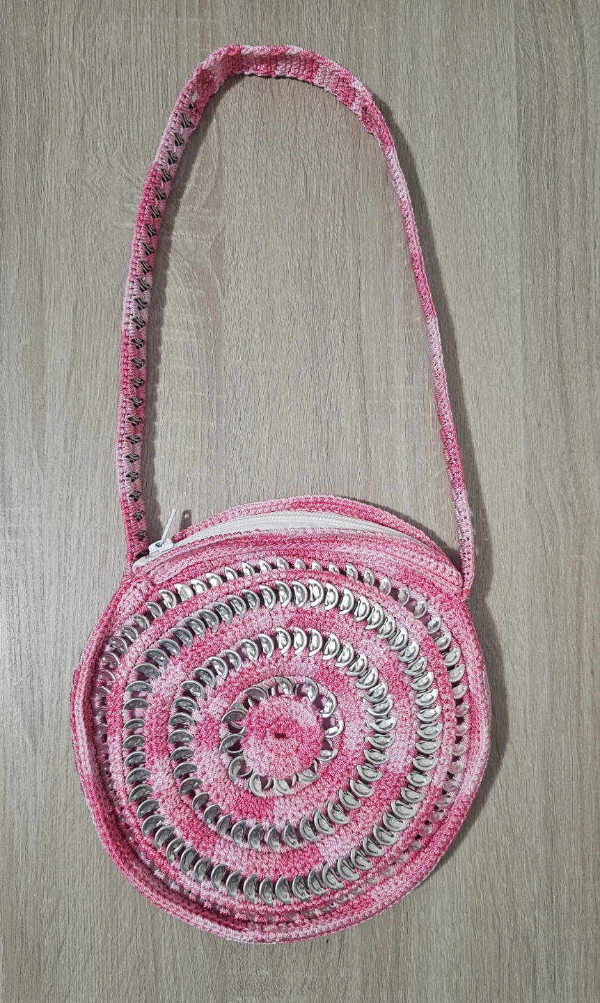 Pink Crochet Circle Bag with Soda Tab Accent - photo 3