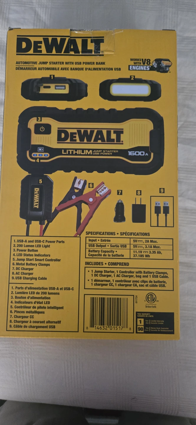 DeWalt 1600A Automotive Jump Starter with USB Power Bank