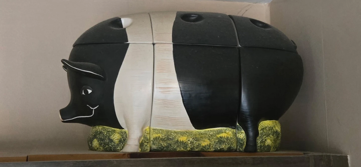 Black and White Ceramic Pig lidded 3 Piece Canister Set