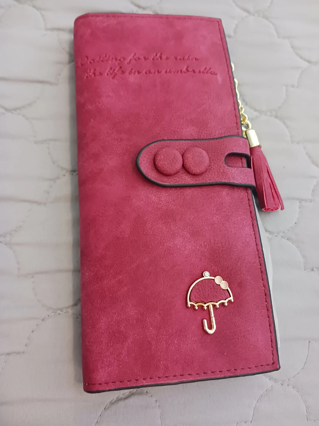 Red Faux Leather Wallet with Umbrella Design