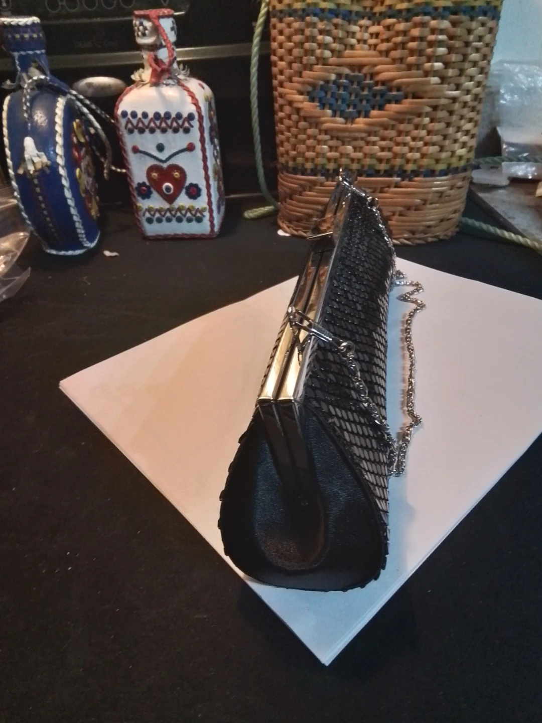 Black Mesh Evening Clutch with Chain Strap - photo 2