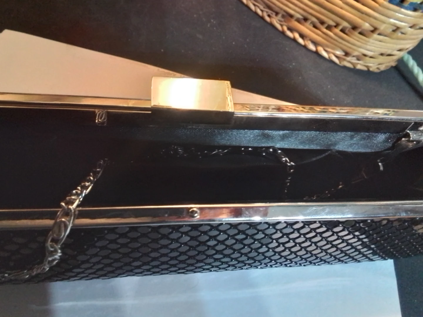 Black Mesh Evening Clutch with Chain Strap - photo 4