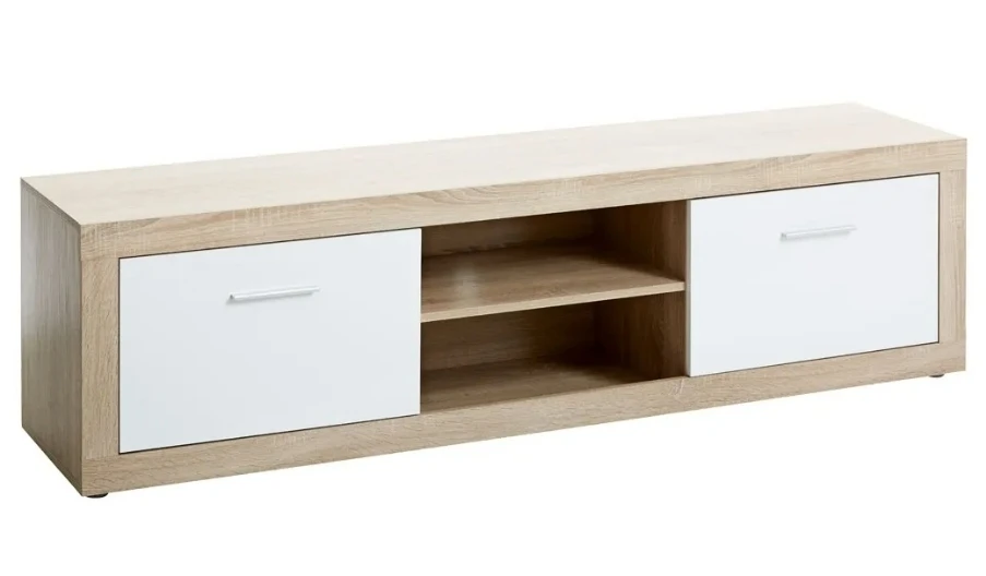 Modern TV Stand with 2 Drawers and Shelf - Light Wood & White - photo 2