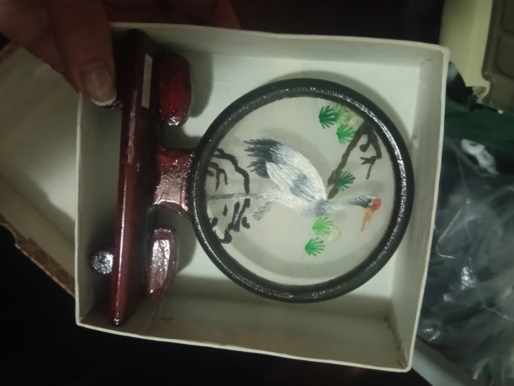 Vintage Embroidered Crane Display with Stand