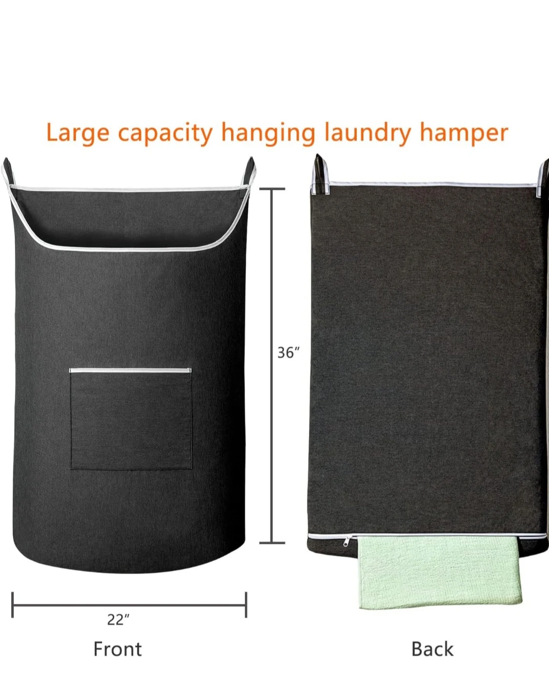 Large Capacity Hanging Laundry Hamper - Black - photo 4
