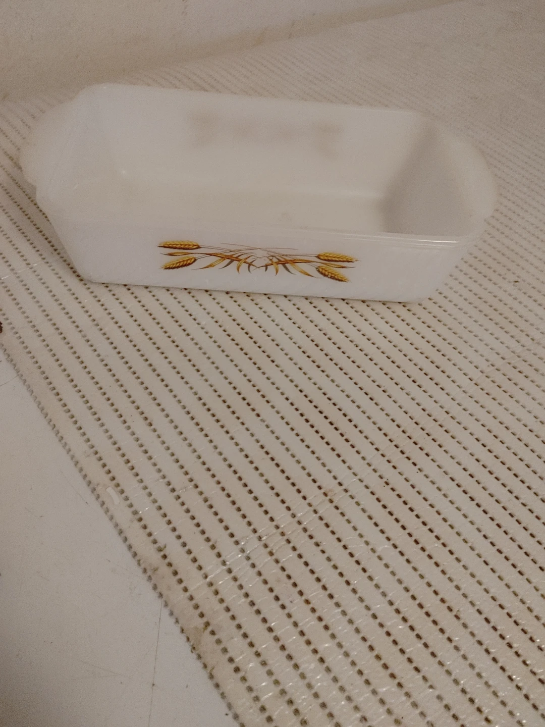 Vintage Pyrex White Loaf Pan with Wheat Design