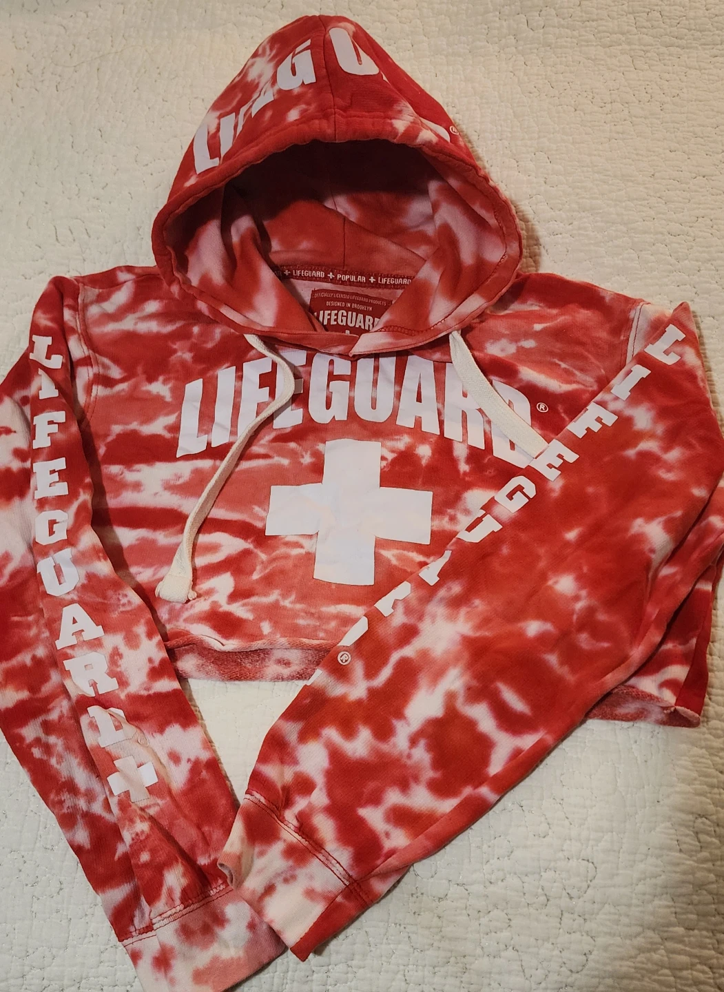 Lifeguard Red Tie Dye Crop Hoodie - Small