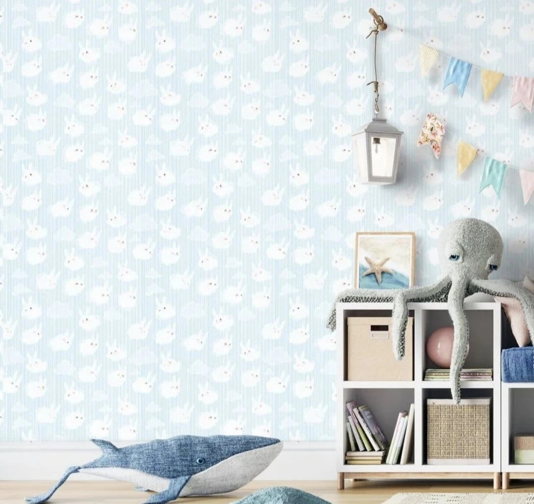 Aquatic Cloud Bunnies Peel & Stick Wallpaper 17.7"×118" - photo 3