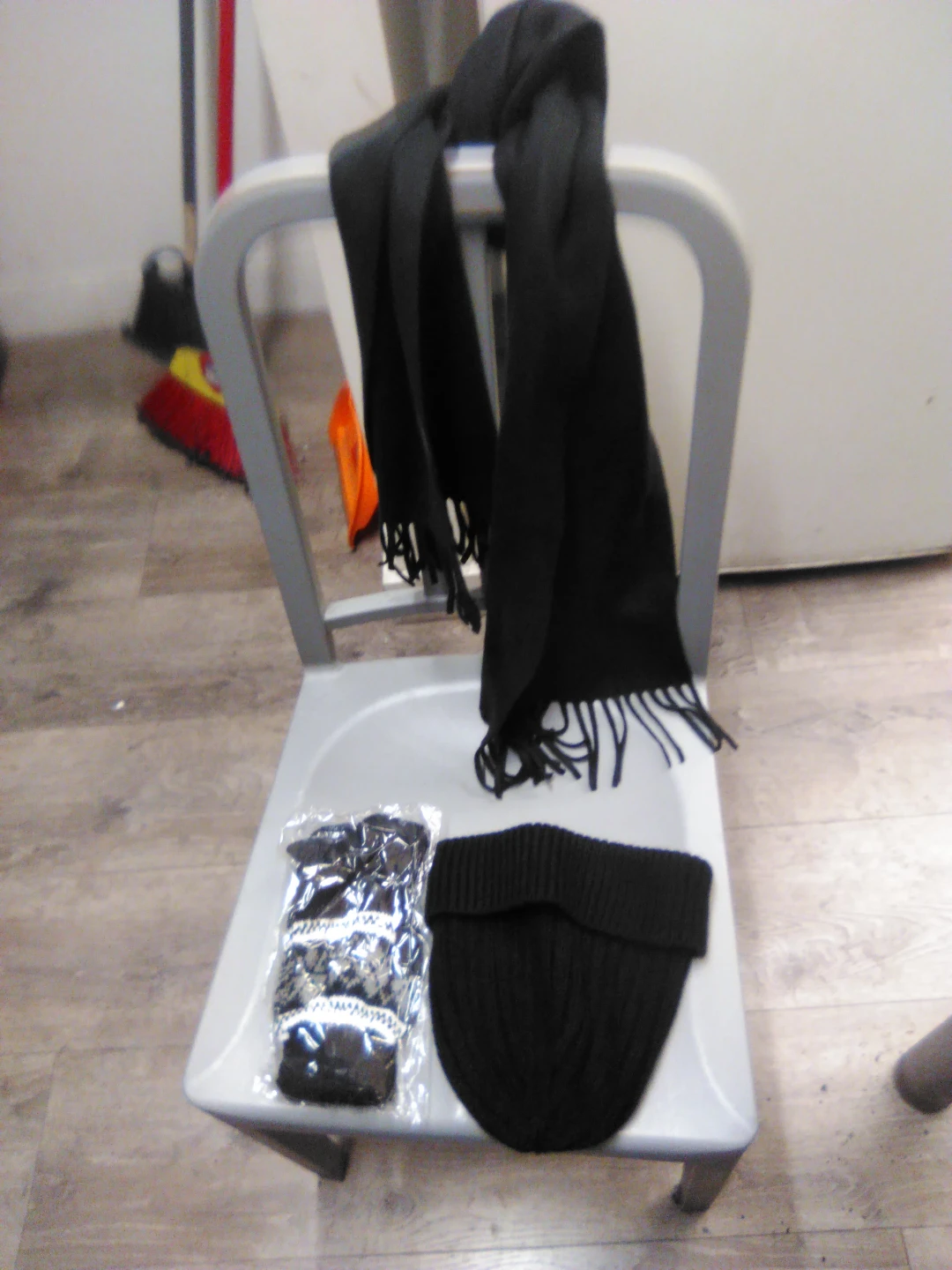 Black Scarf, Beanie, and Gloves Set