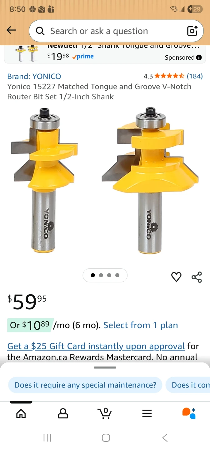 YONICO 15229 Tongue & Groove Flooring Router Bit Set 1/2" Shank
