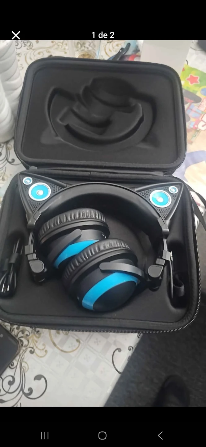 Black & Blue Cat Ear Headphones w/ Case